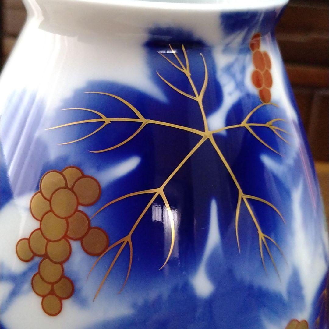 希少　深川製磁　九十九粒の「葡萄」　金彩　花瓶　共箱付き