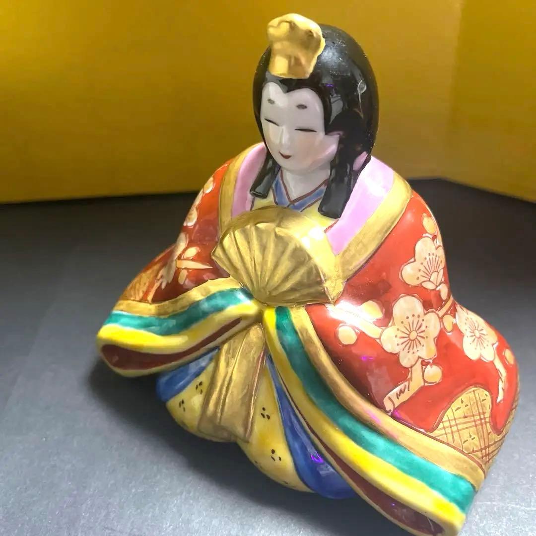 九谷焼 長峰窯 雛人形　 屏風/敷物/立札付き