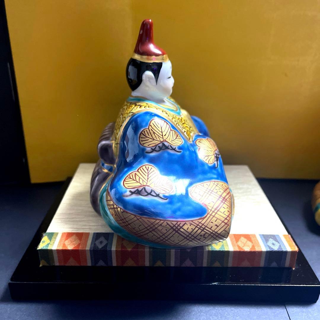 九谷焼 長峰窯 雛人形　 屏風/敷物/立札付き