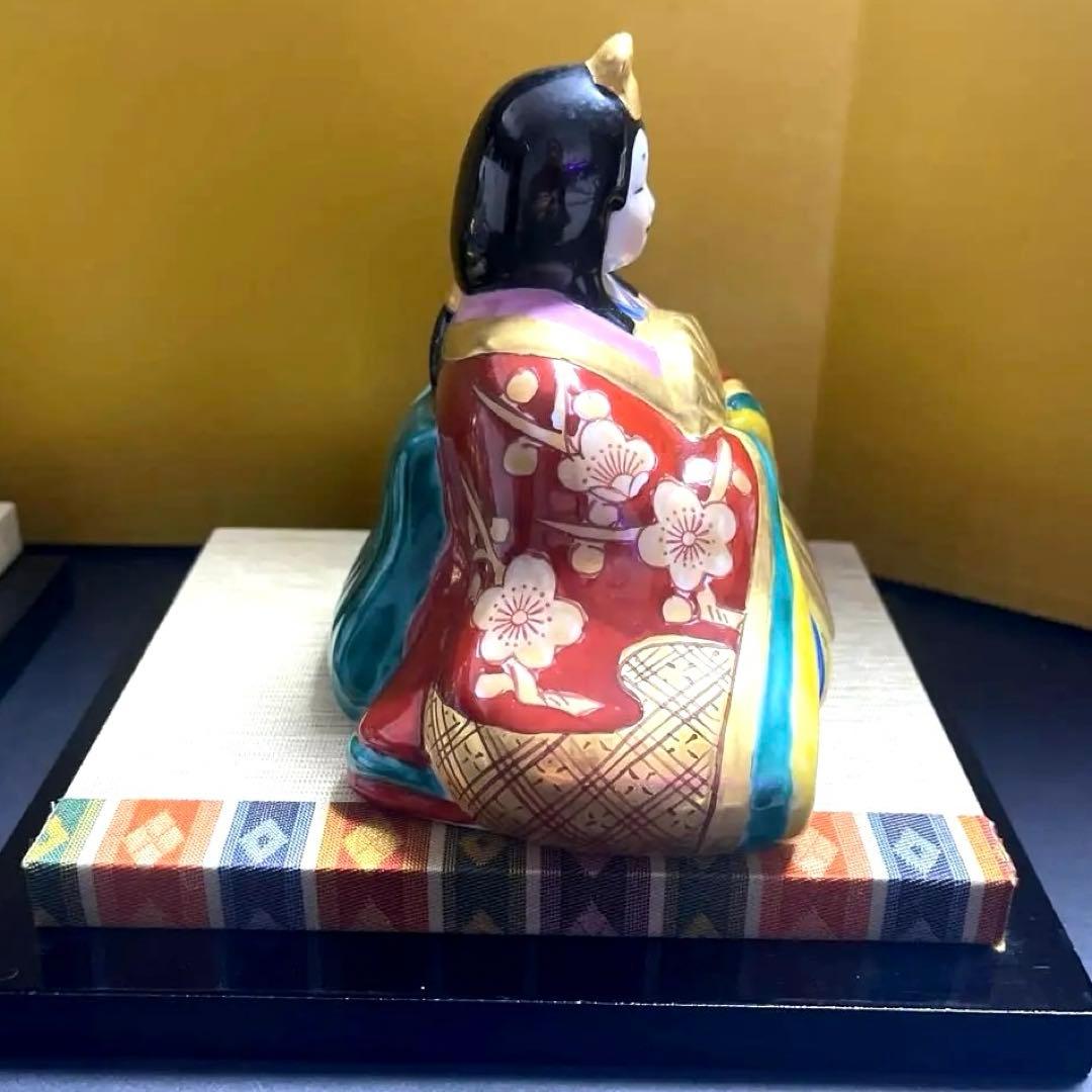 九谷焼 長峰窯 雛人形　 屏風/敷物/立札付き