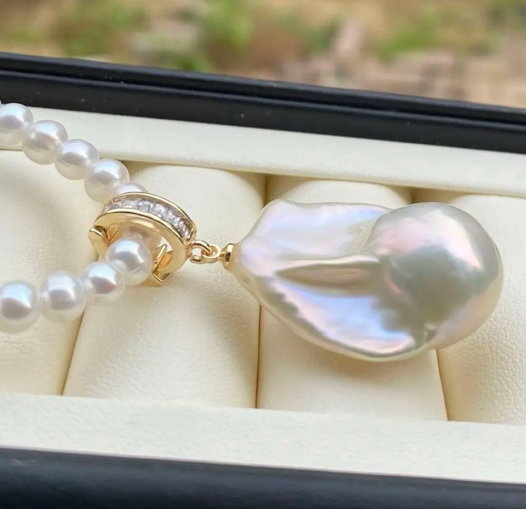 大粒29mm✨天然淡水バロックパールペンダント ホワイト系 上質テリ 新品