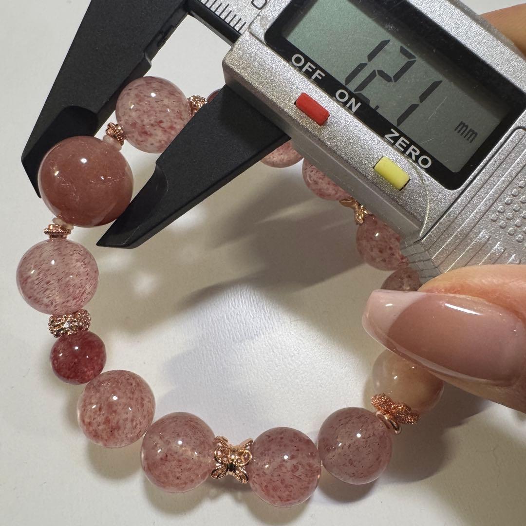 一点物　天然石　ハンドメイドブレス　ストロベリークォーツ　ピンクサゲニティック