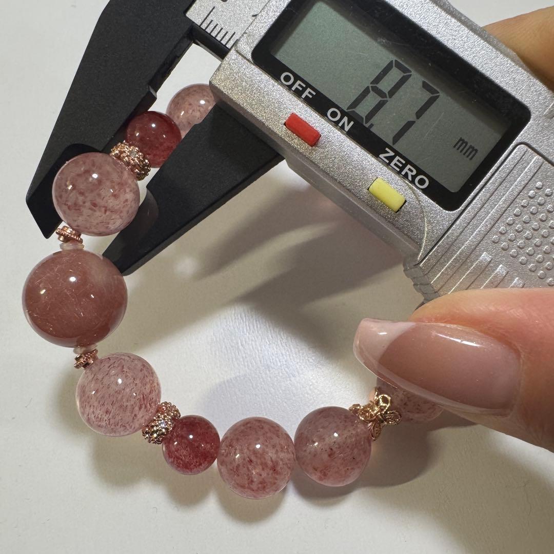 一点物　天然石　ハンドメイドブレス　ストロベリークォーツ　ピンクサゲニティック