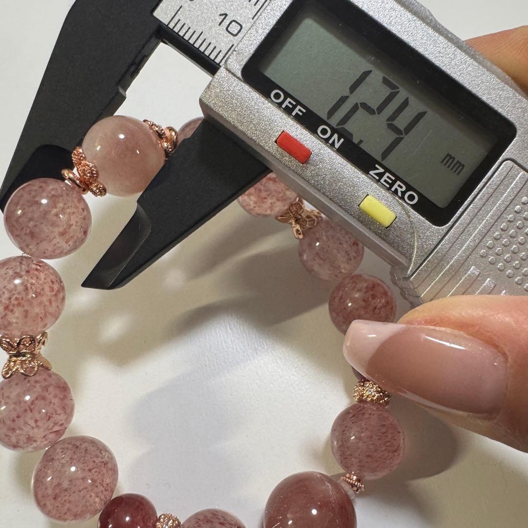 一点物　天然石　ハンドメイドブレス　ストロベリークォーツ　ピンクサゲニティック