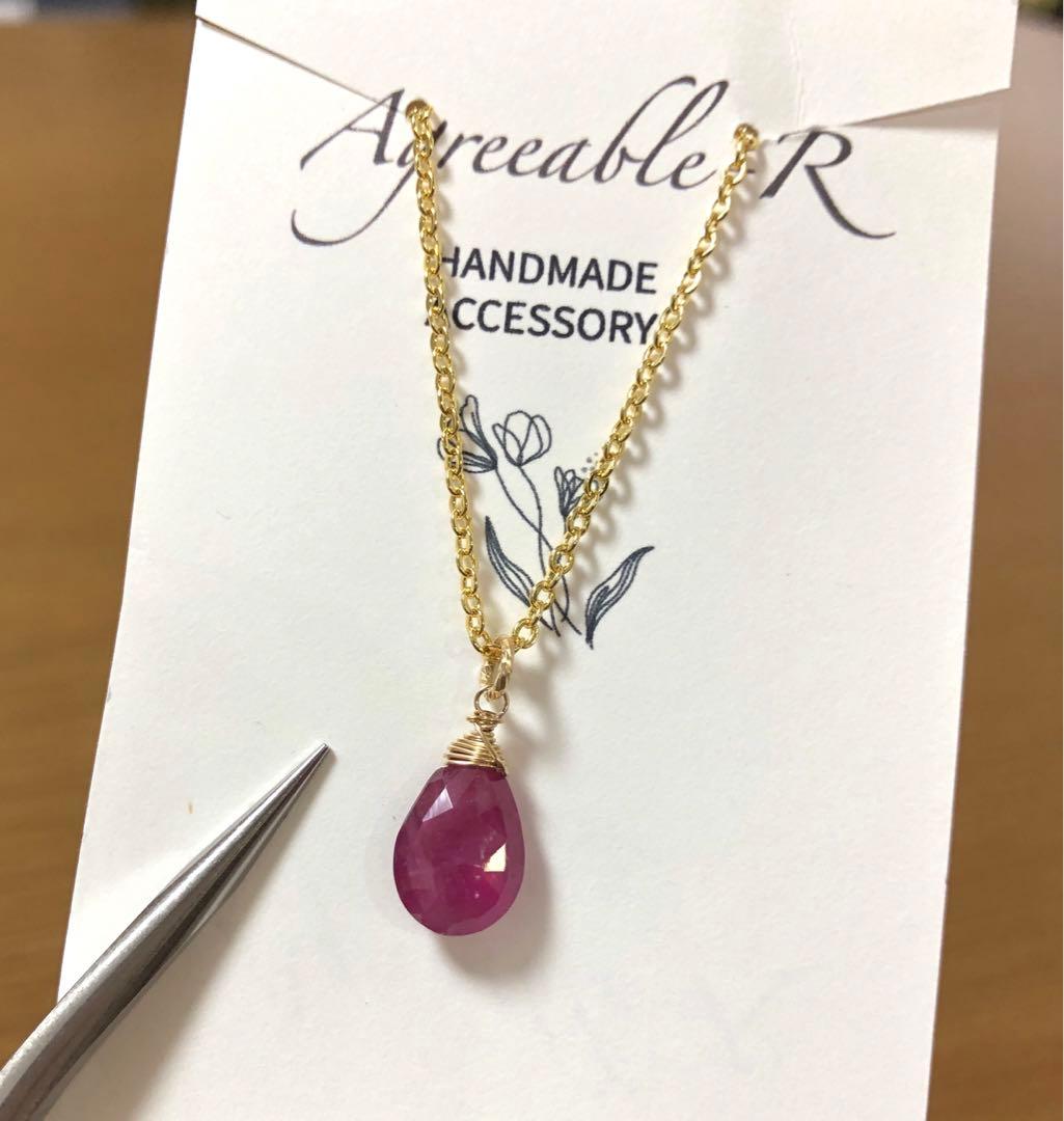 カミュNo.2204★14KGF天然石ピンクサファイアのネックレス