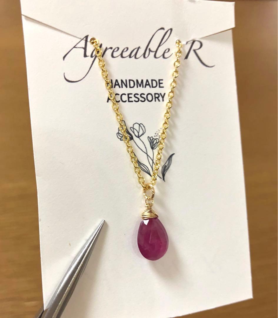 カミュNo.2204★14KGF天然石ピンクサファイアのネックレス