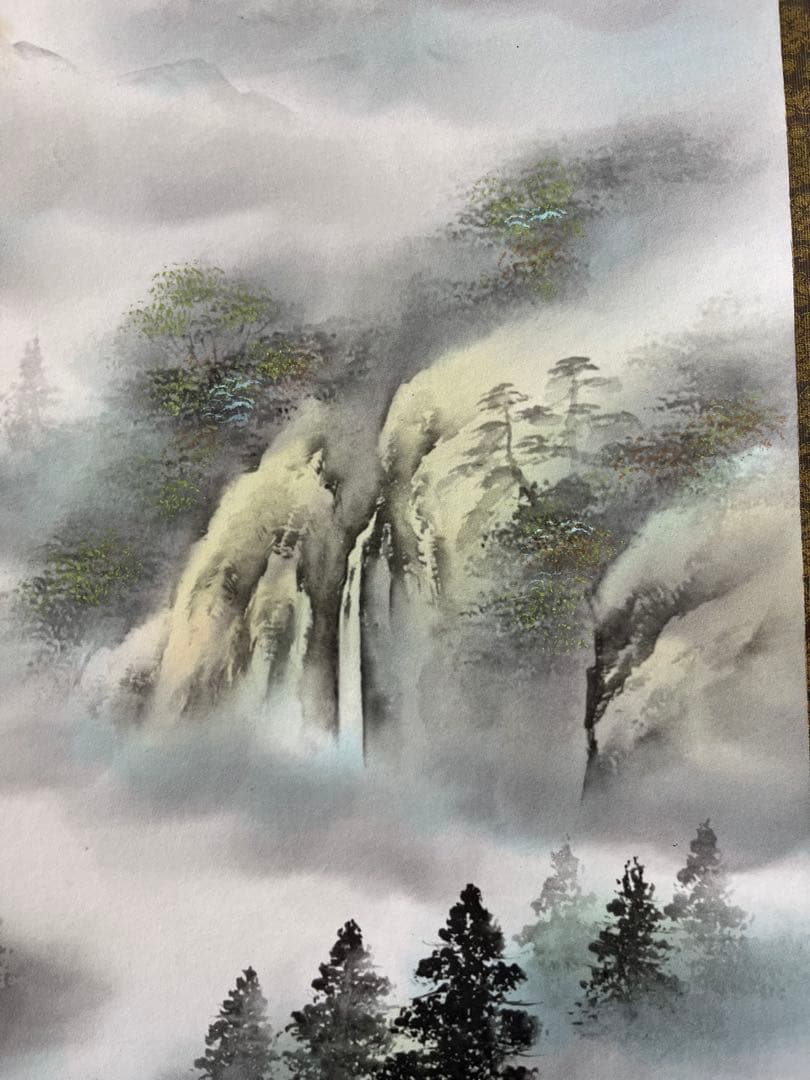 掛軸　彩色山水　美術品　絵画　インテリア　水墨画