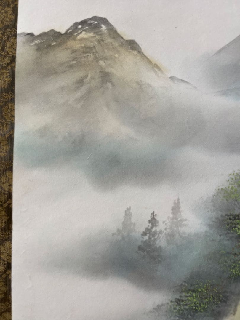 掛軸　彩色山水　美術品　絵画　インテリア　水墨画