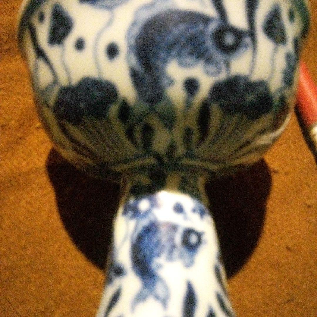 中国陶磁器　明宣徳年製 脚付き陶器ボウル 魚模様