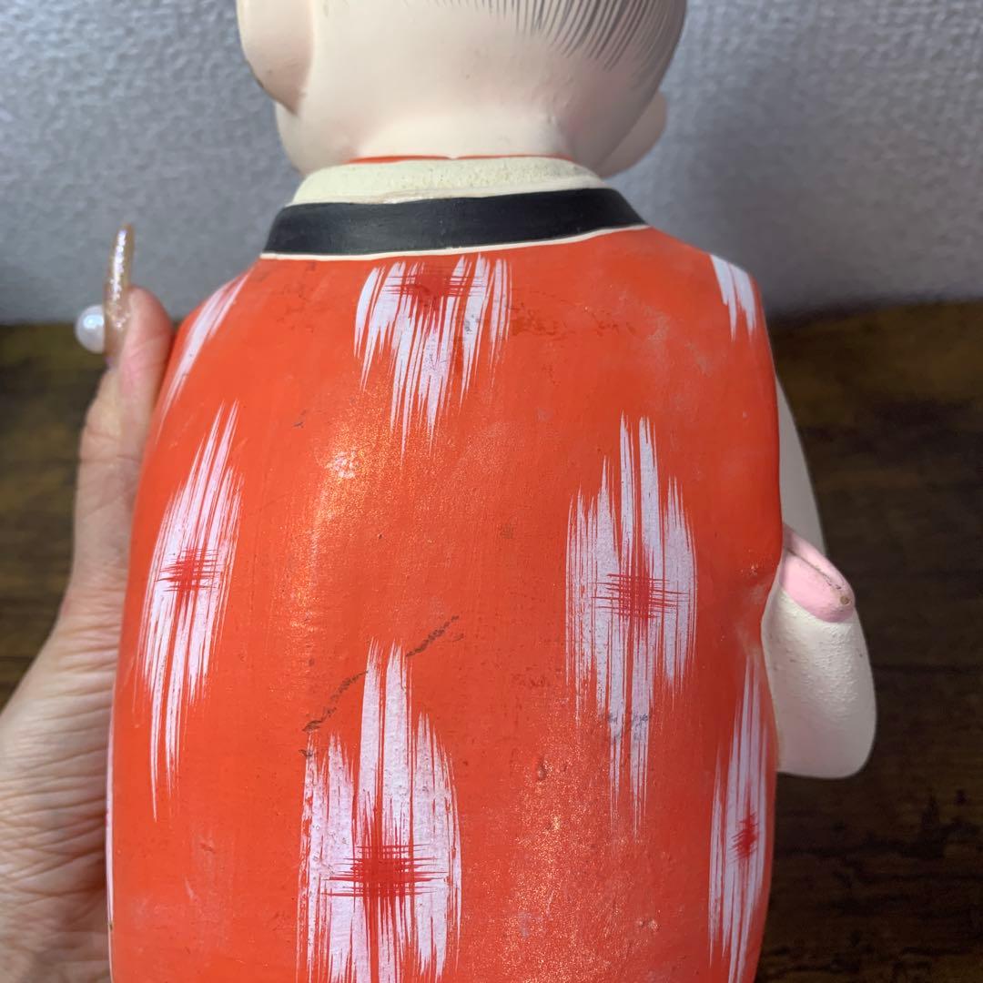 E-4 【伝統工芸品】博多人形 童（わらべ） 手桶 銘あり 陶器 置物 アンティ