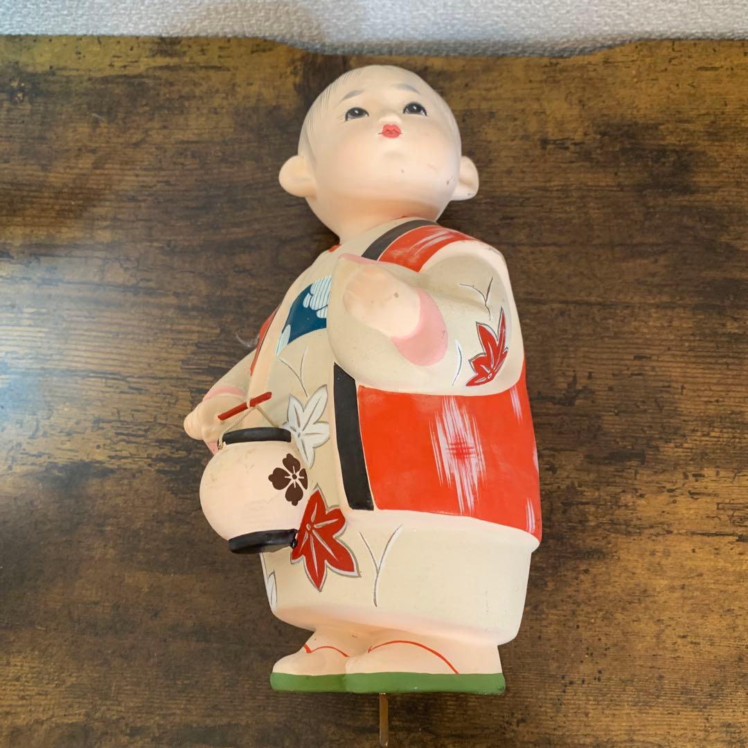 E-4 【伝統工芸品】博多人形 童（わらべ） 手桶 銘あり 陶器 置物 アンティ