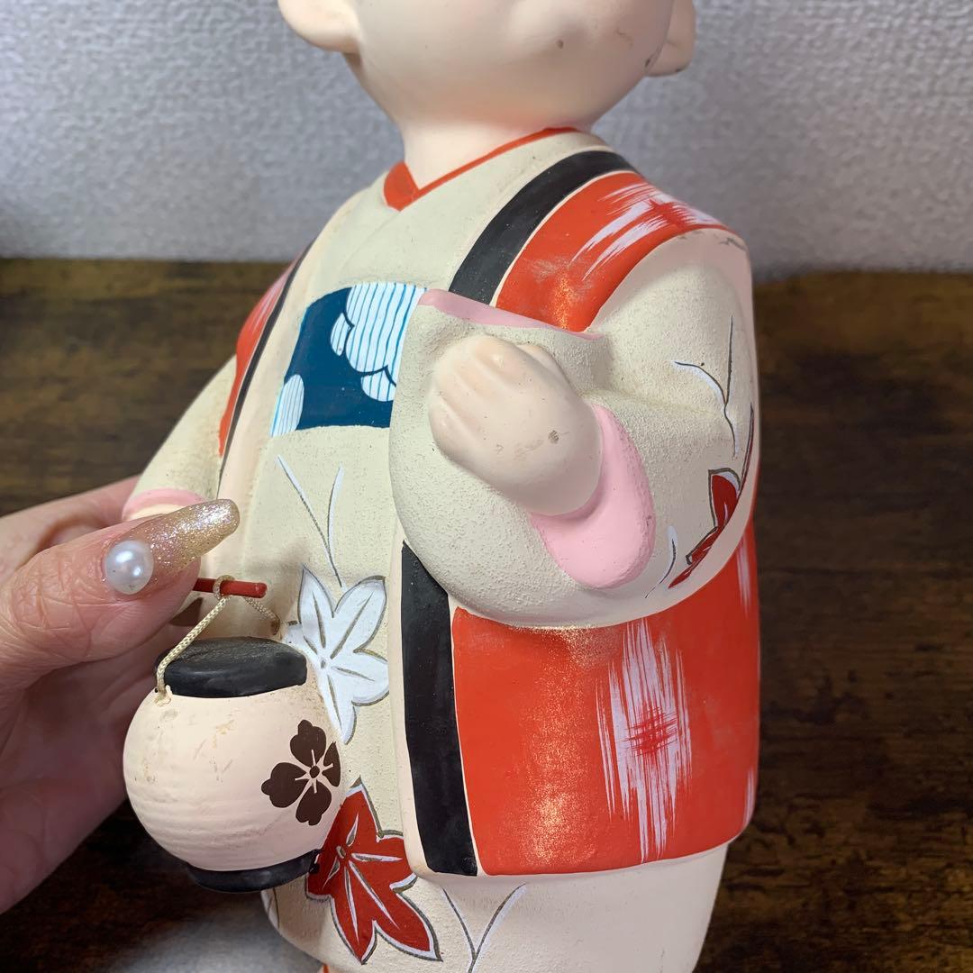 E-4 【伝統工芸品】博多人形 童（わらべ） 手桶 銘あり 陶器 置物 アンティ