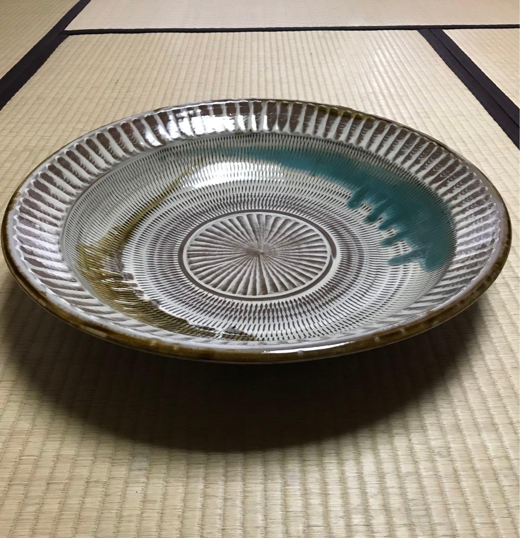 小石原焼の特大皿　陶器　飛び鉋　径約49㎝