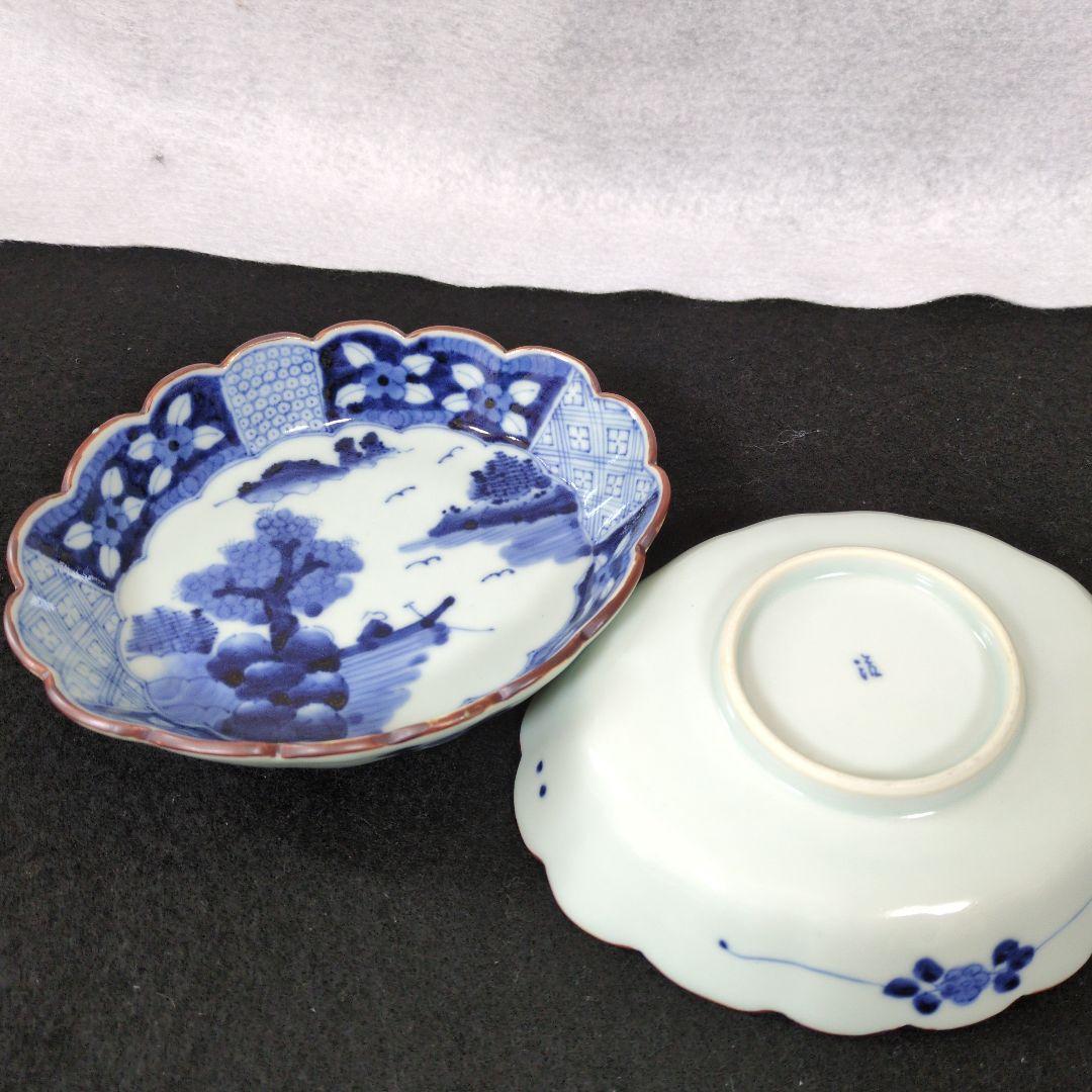 ★美品　有田焼　岩永浩 作　祥瑞山水図菊割楕円向付　2枚