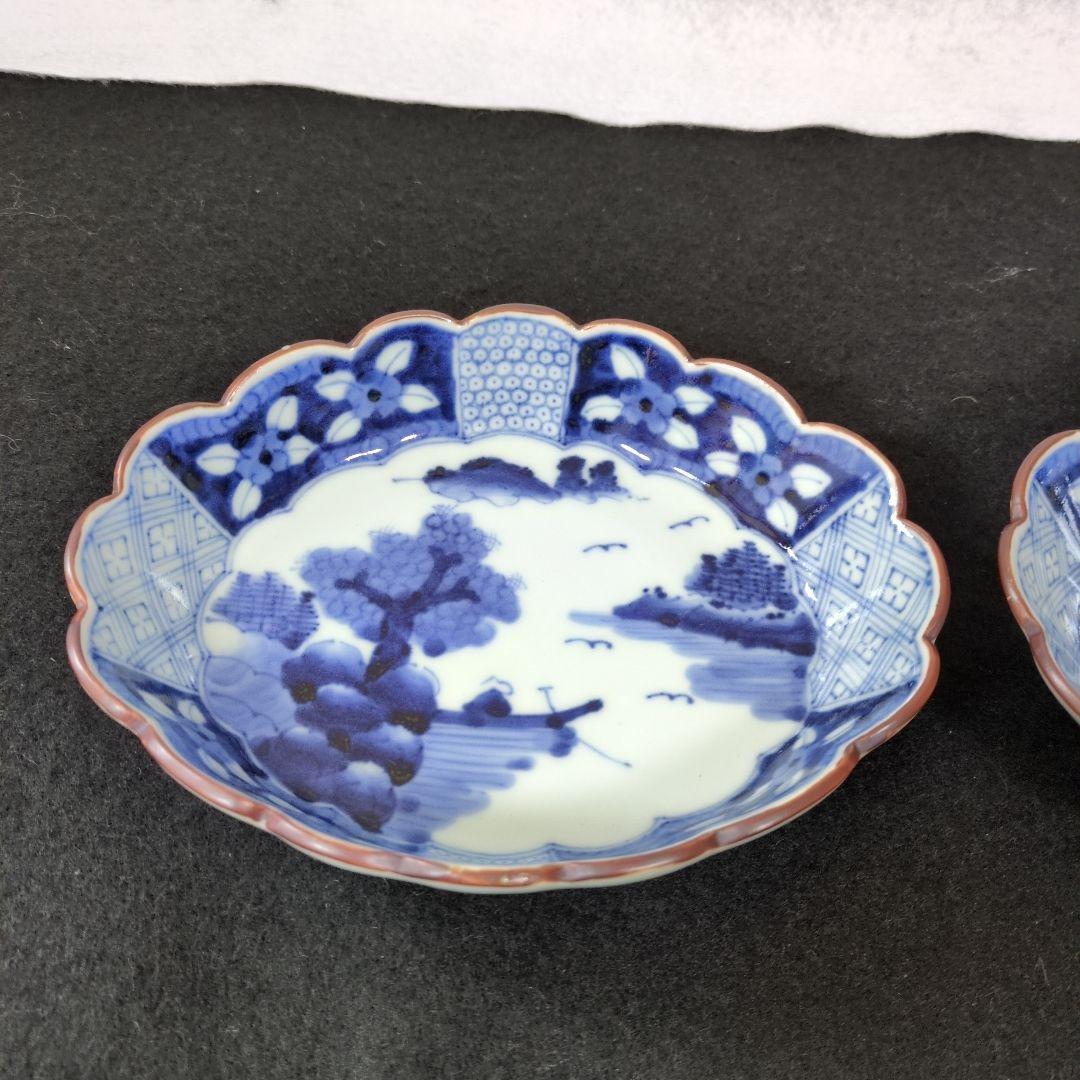 ★美品　有田焼　岩永浩 作　祥瑞山水図菊割楕円向付　2枚