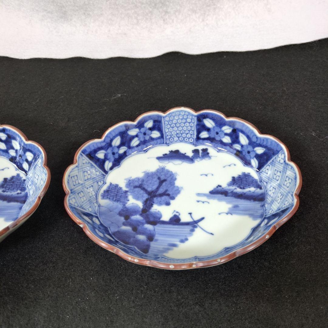 ★美品　有田焼　岩永浩 作　祥瑞山水図菊割楕円向付　2枚