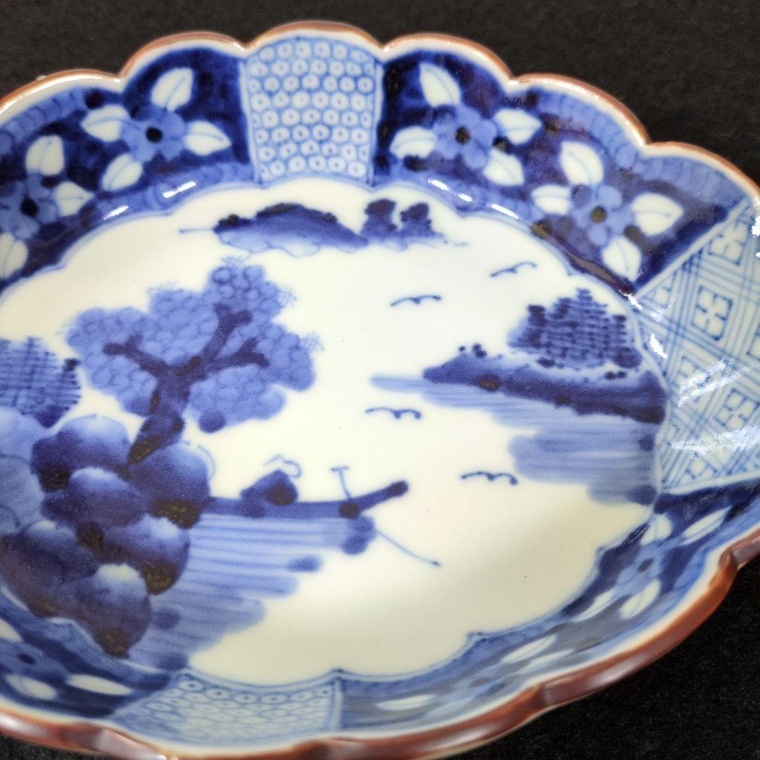 ★美品　有田焼　岩永浩 作　祥瑞山水図菊割楕円向付　2枚