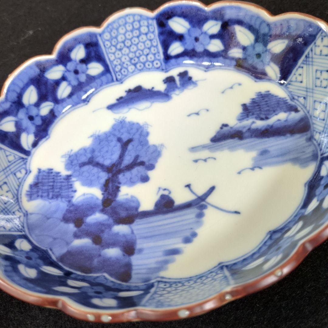 ★美品　有田焼　岩永浩 作　祥瑞山水図菊割楕円向付　2枚