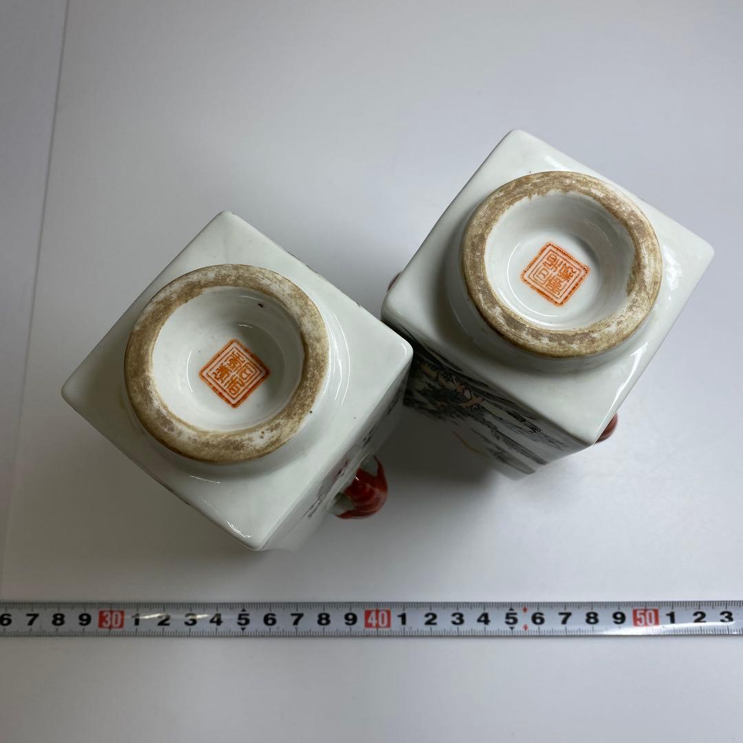 中国美術　同治年製　粉彩花入一対　高さ13㎝　東Y7-0331③タルサ