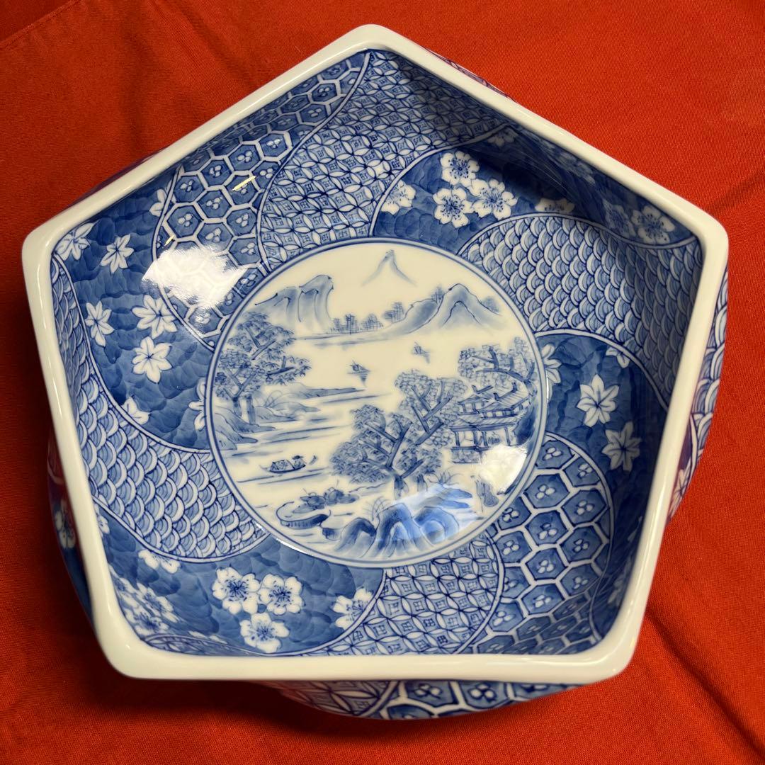 平戸祐祥窯「平戸祥瑞山水絵五角鉢」