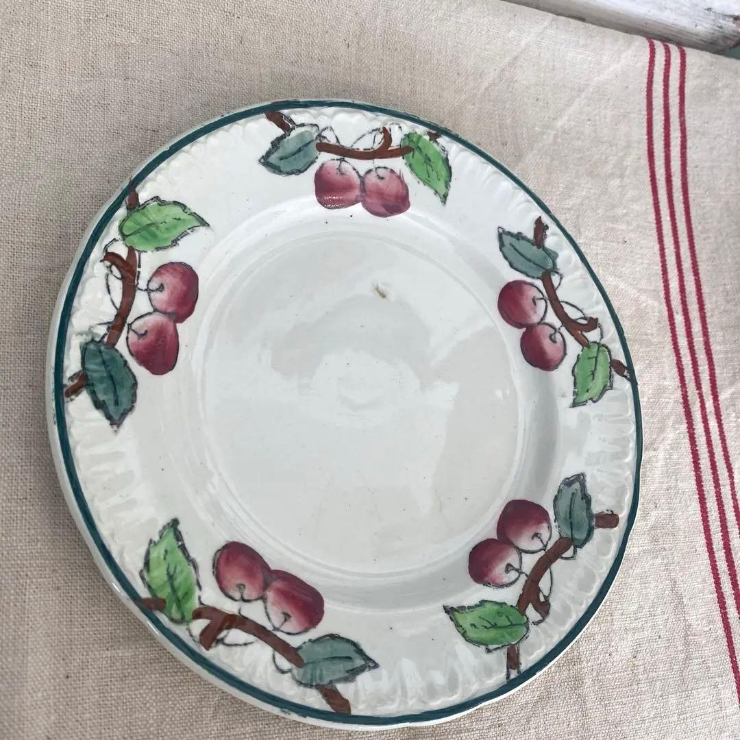 フランスアンティークLongwy ロンウィ プレートチェリー【C】