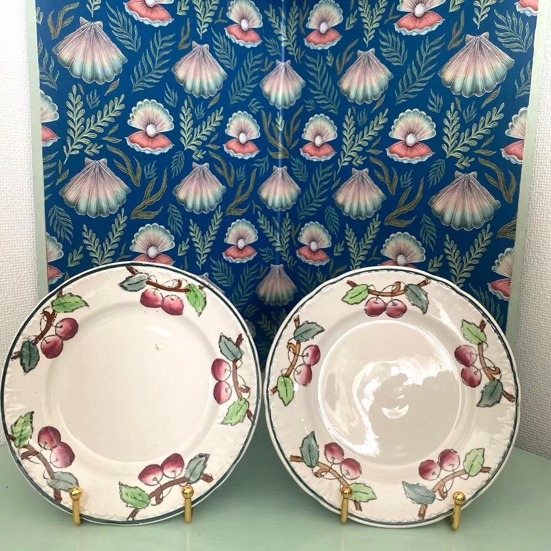 フランスアンティークLongwy ロンウィ プレートチェリー【C】