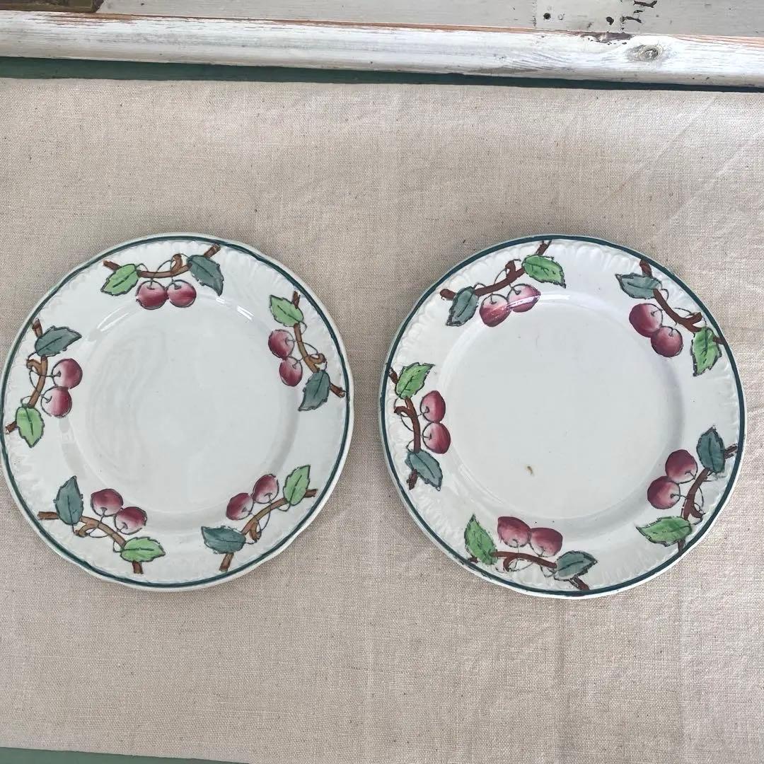 フランスアンティークLongwy ロンウィ プレートチェリー【C】