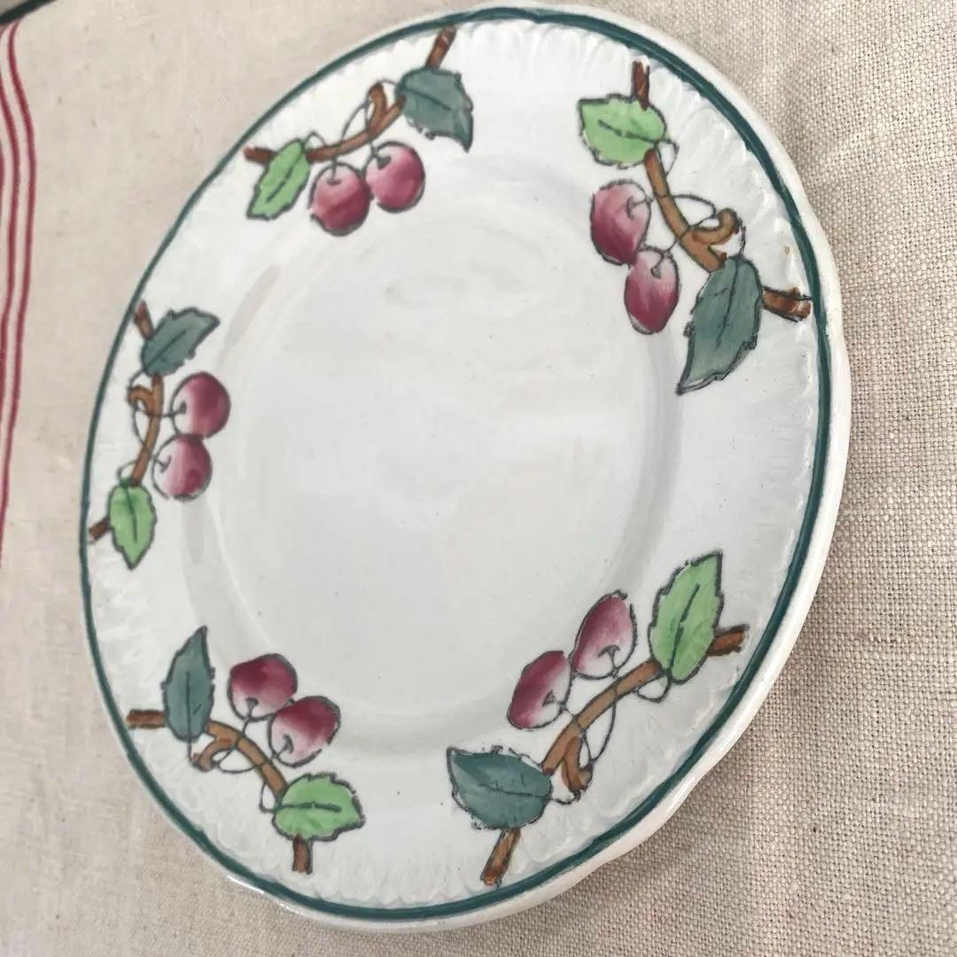 フランスアンティークLongwy ロンウィ プレートチェリー【C】