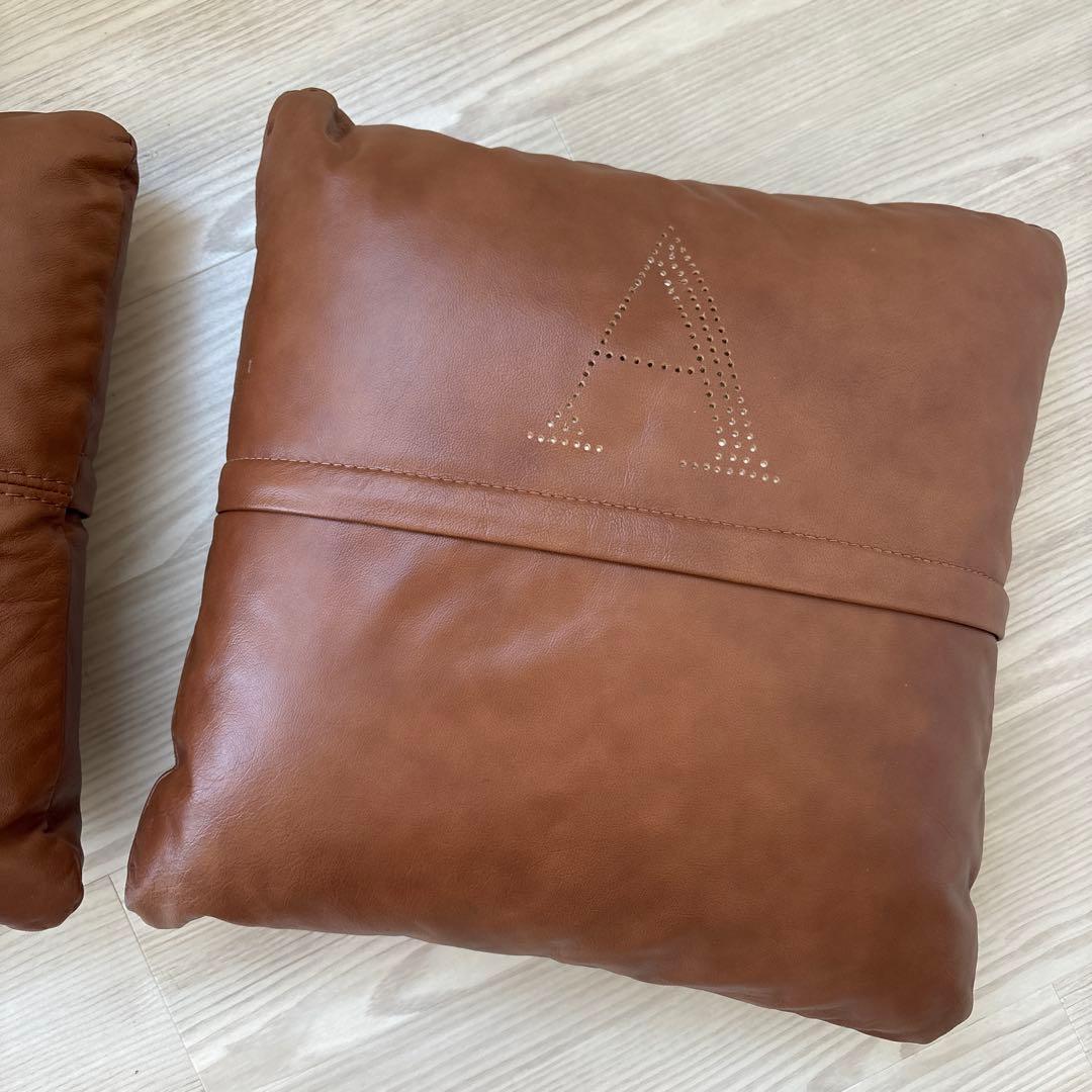 ブラウンレザークッション2個セット