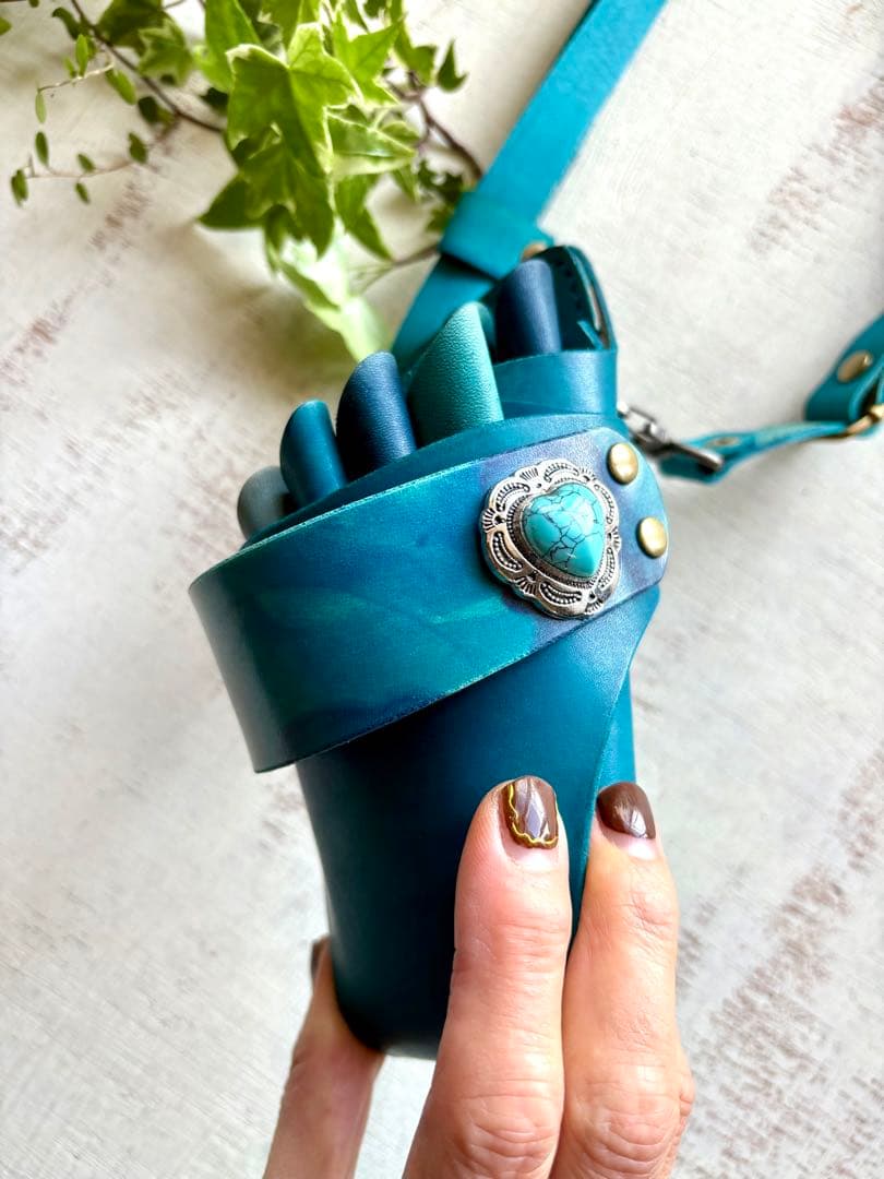 手染めターコイズのシザーケース