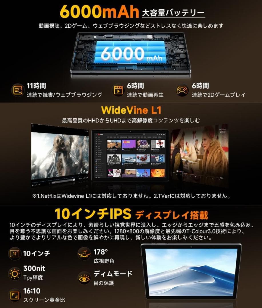 タブレット Android 16 タブレット 10インチ wi-fiモデル