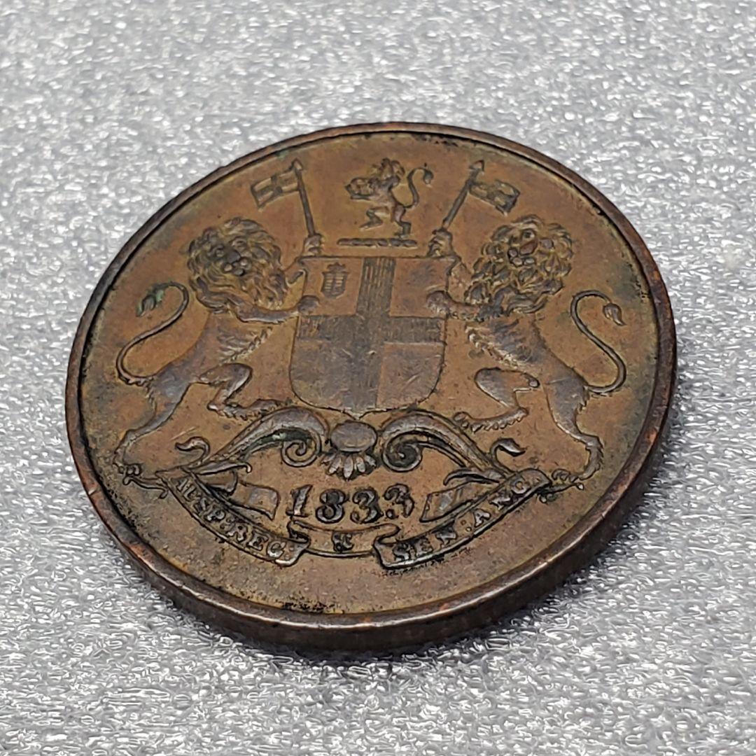 3139.　美品　1833年　イギリス領　ボンベイ　クォーターアンナ