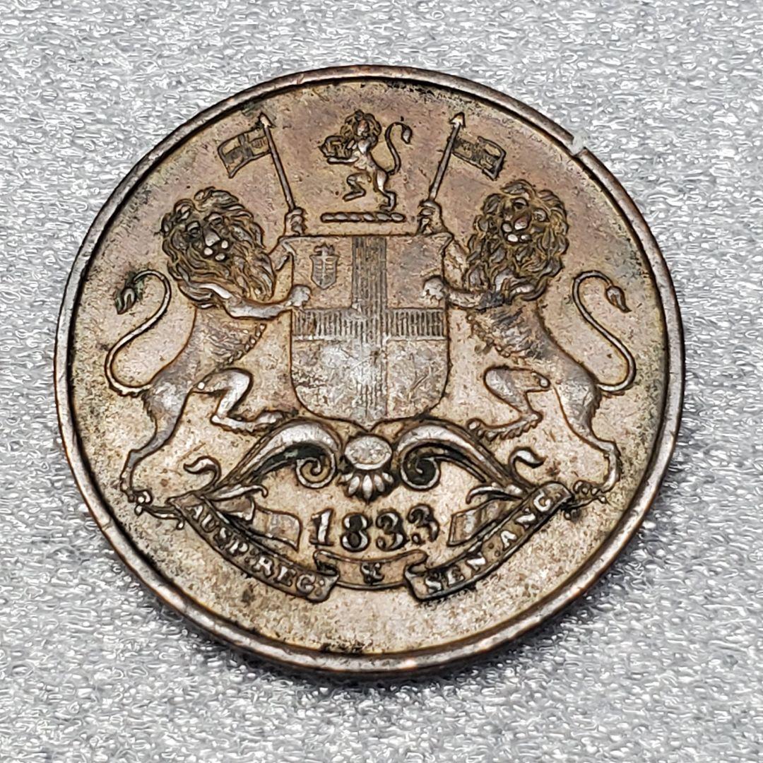 3139.　美品　1833年　イギリス領　ボンベイ　クォーターアンナ