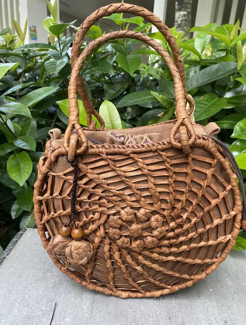 山葡萄かごバッグ 職人の手作 六角花結び編み 籠 手提げ 内布あり