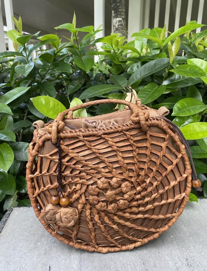 山葡萄かごバッグ 職人の手作 六角花結び編み 籠 手提げ 内布あり