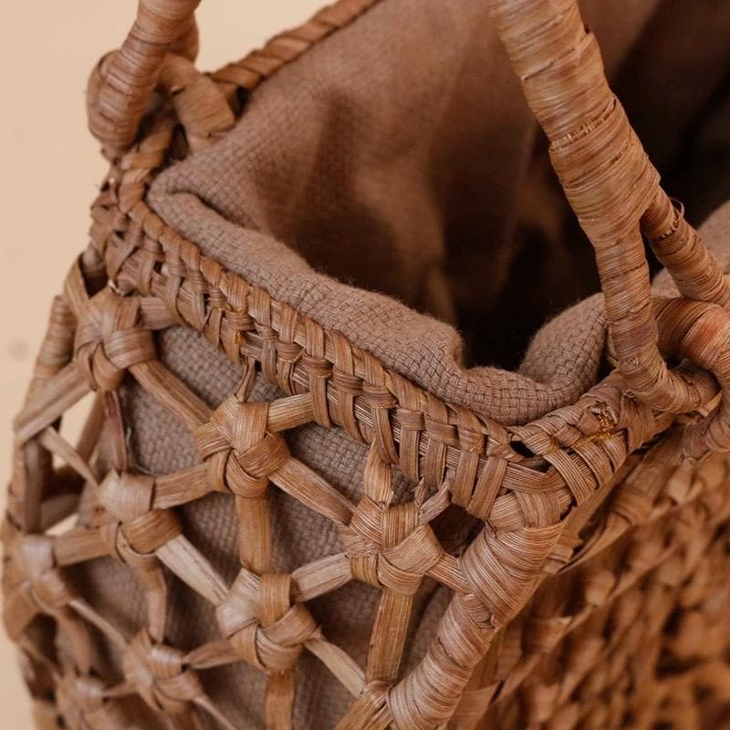 山葡萄かごバッグ 職人の手作 六角花結び編み 籠 手提げ 内布あり