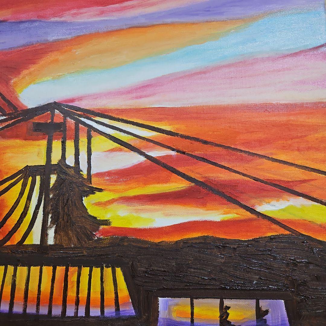 空の風景画油絵　朝焼け