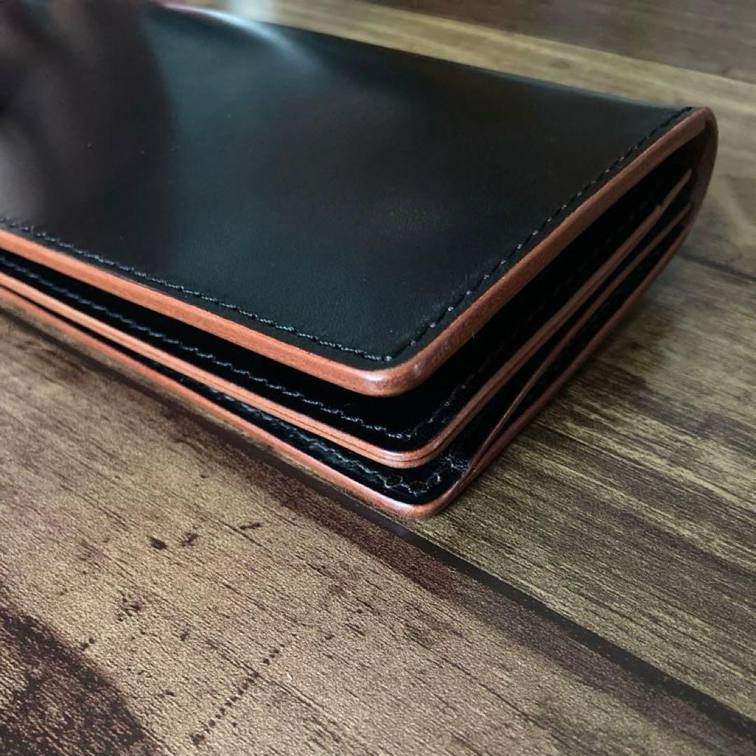 【yuyu様ご確認用】ロングウォレット 名刺入れ 北米ステアハイド 茶芯ブラック