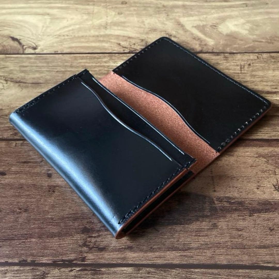 【yuyu様ご確認用】ロングウォレット 名刺入れ 北米ステアハイド 茶芯ブラック