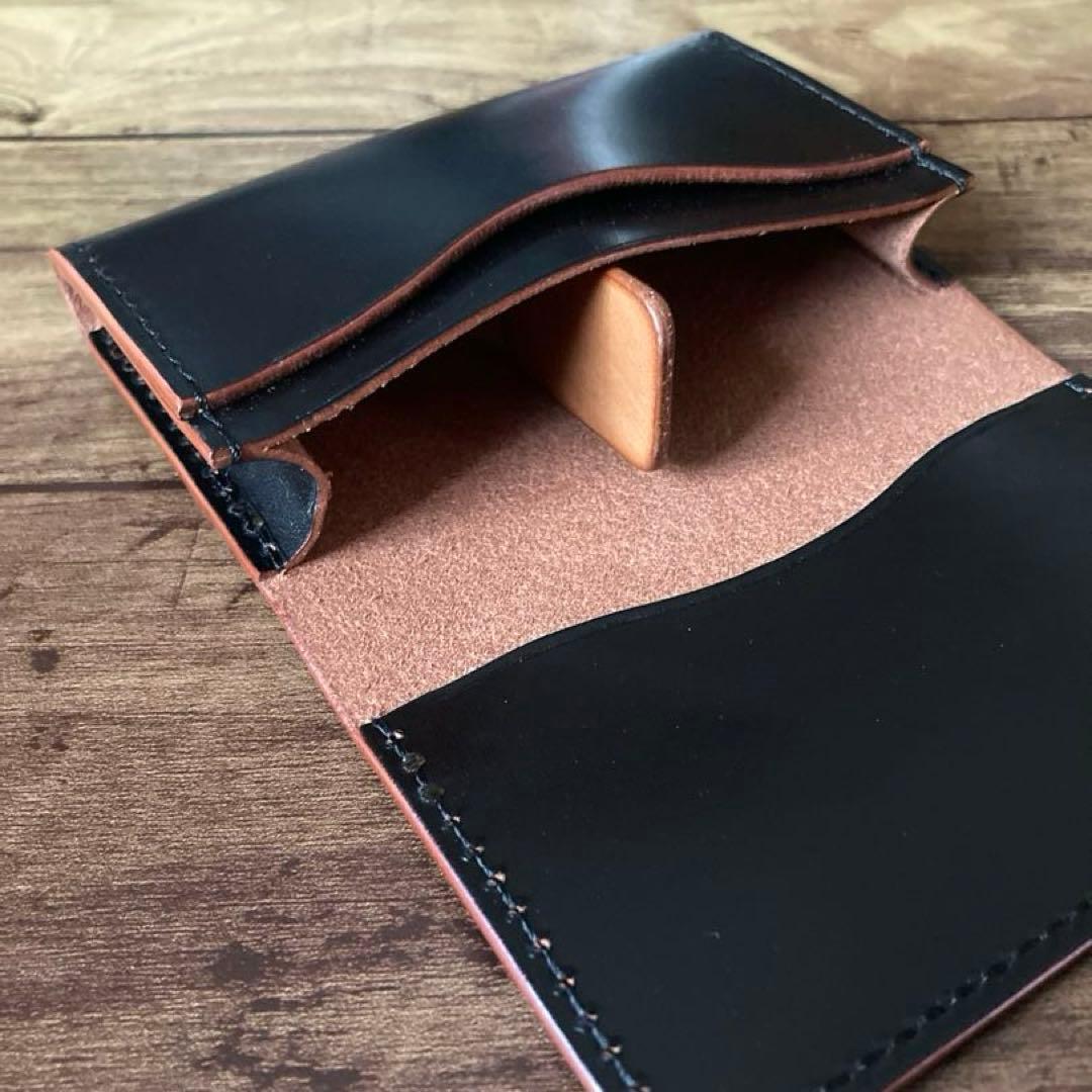 【yuyu様ご確認用】ロングウォレット 名刺入れ 北米ステアハイド 茶芯ブラック