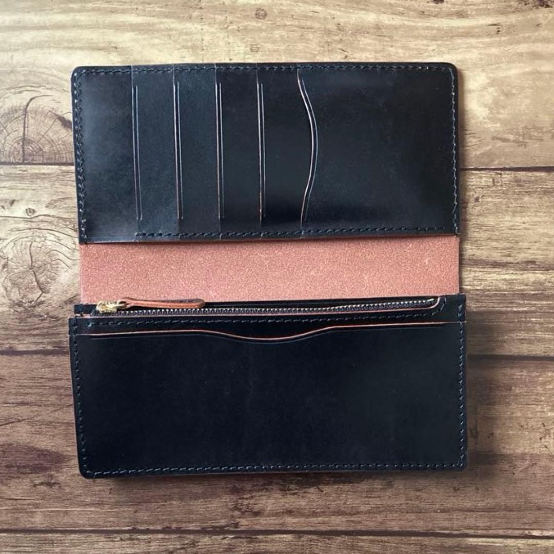 【yuyu様ご確認用】ロングウォレット 名刺入れ 北米ステアハイド 茶芯ブラック