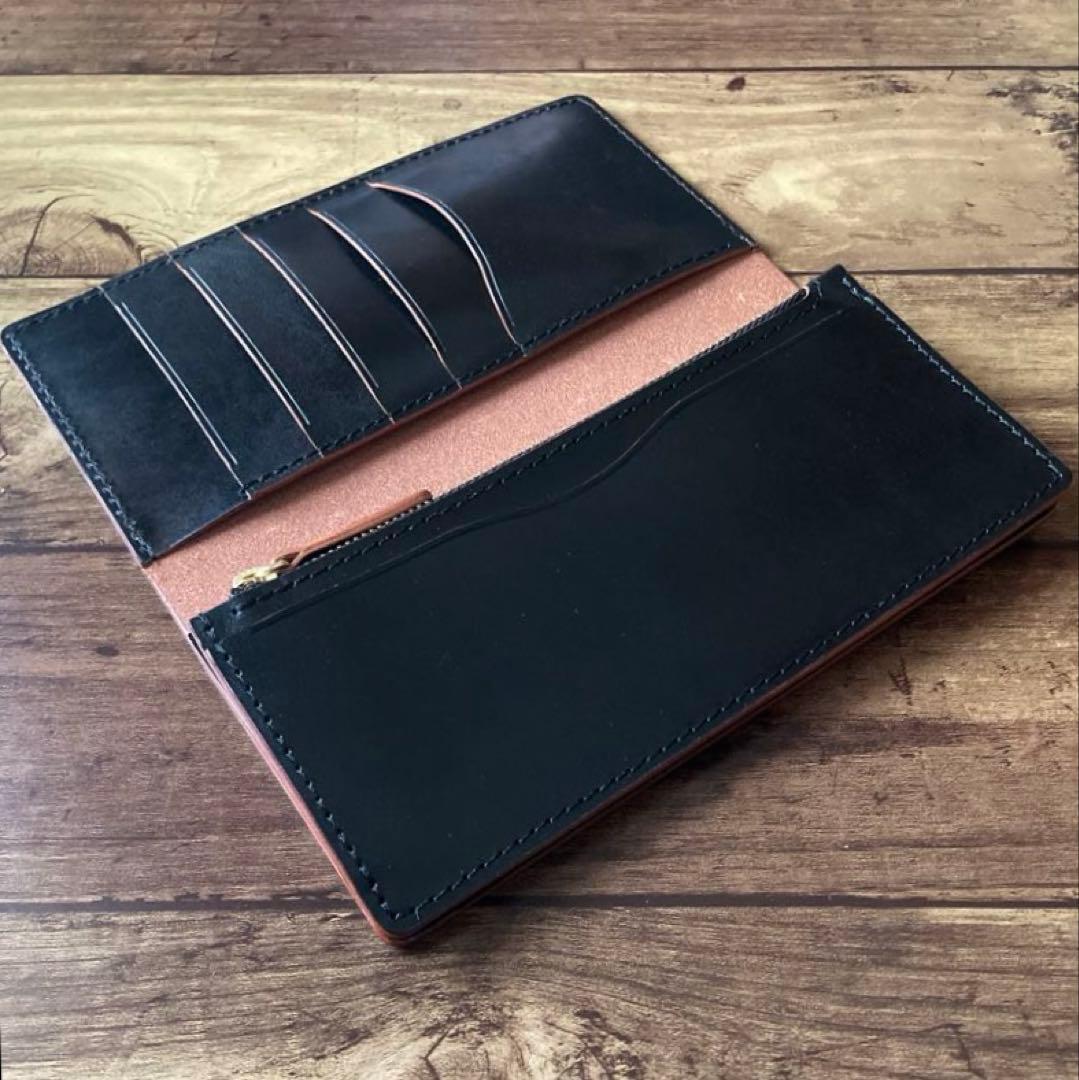 【yuyu様ご確認用】ロングウォレット 名刺入れ 北米ステアハイド 茶芯ブラック