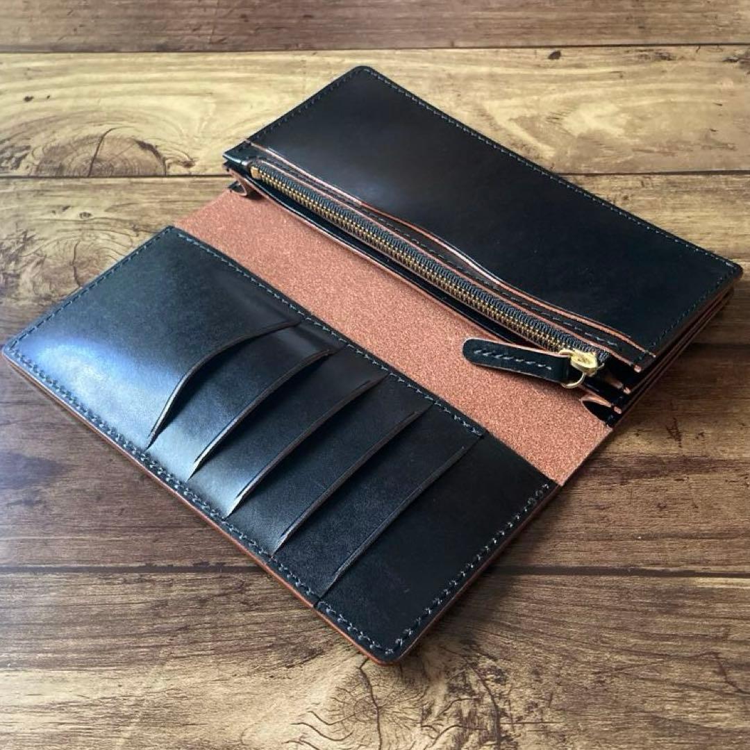 【yuyu様ご確認用】ロングウォレット 名刺入れ 北米ステアハイド 茶芯ブラック