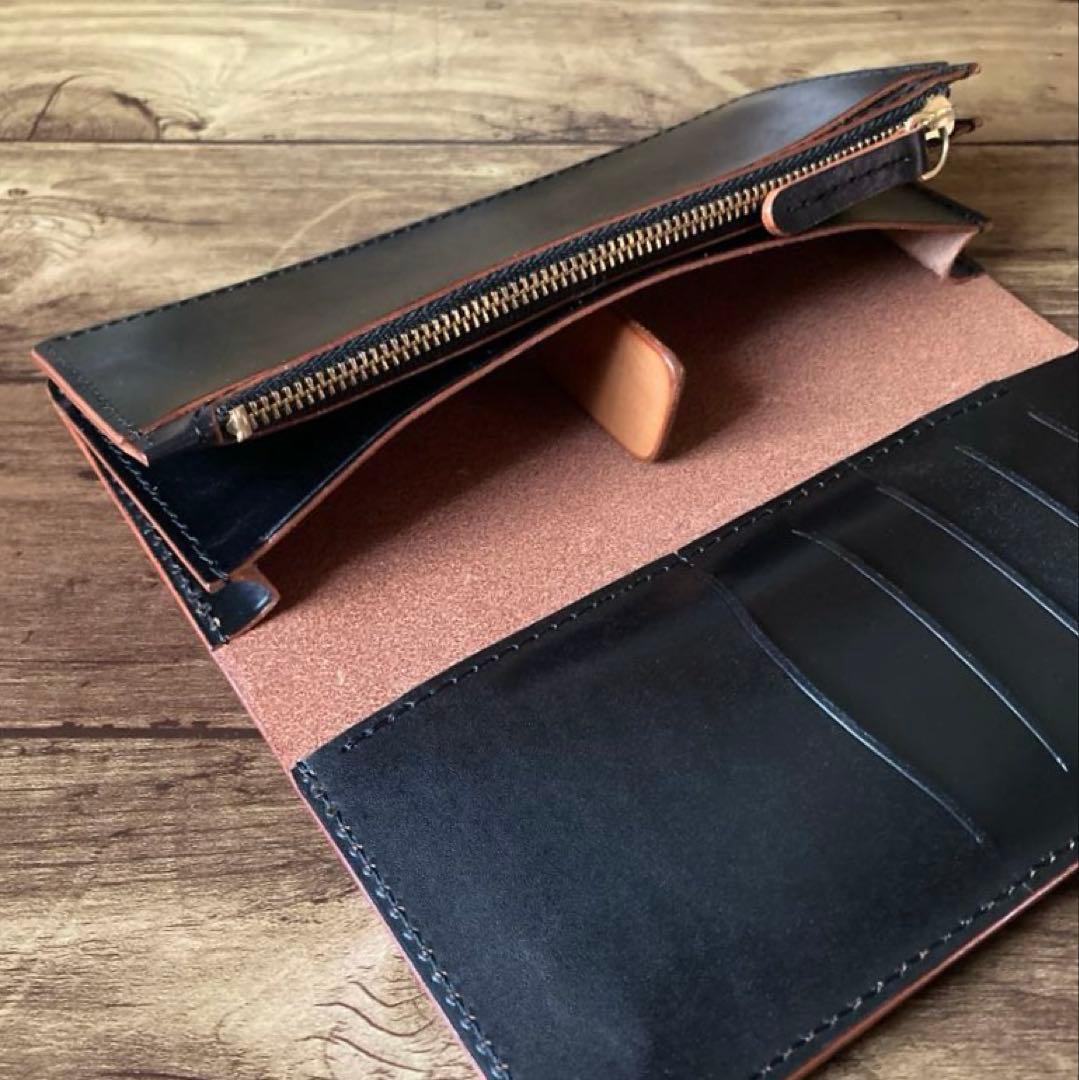 【yuyu様ご確認用】ロングウォレット 名刺入れ 北米ステアハイド 茶芯ブラック