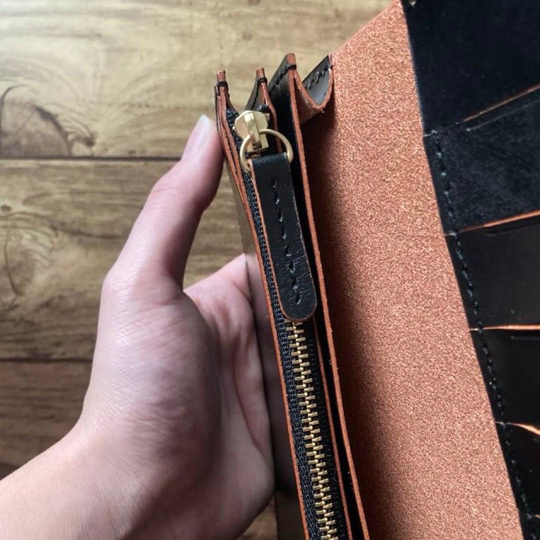 【yuyu様ご確認用】ロングウォレット 名刺入れ 北米ステアハイド 茶芯ブラック