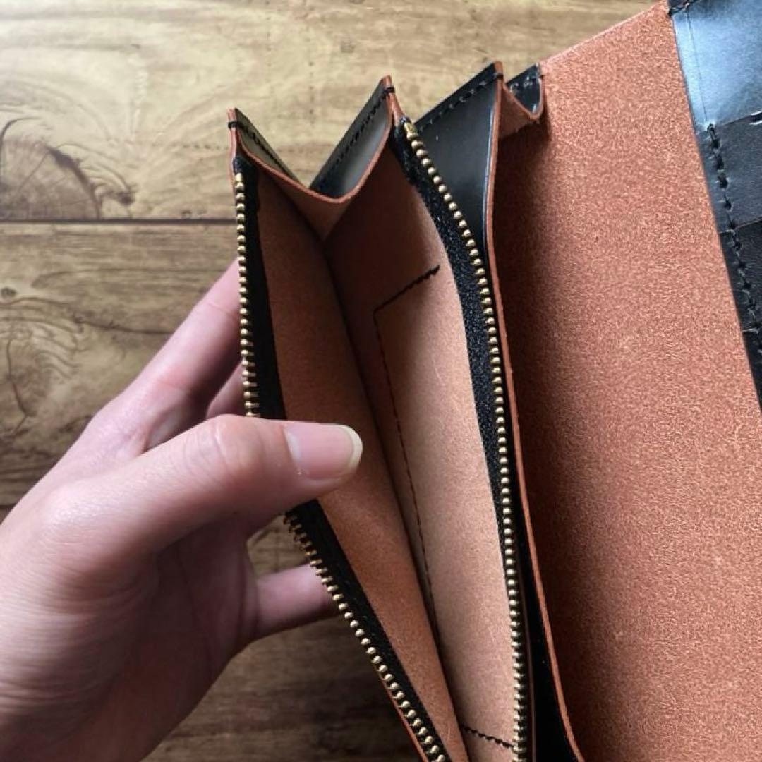 【yuyu様ご確認用】ロングウォレット 名刺入れ 北米ステアハイド 茶芯ブラック