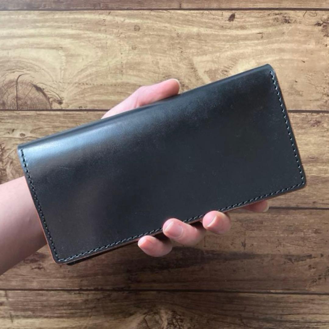 【yuyu様ご確認用】ロングウォレット 名刺入れ 北米ステアハイド 茶芯ブラック