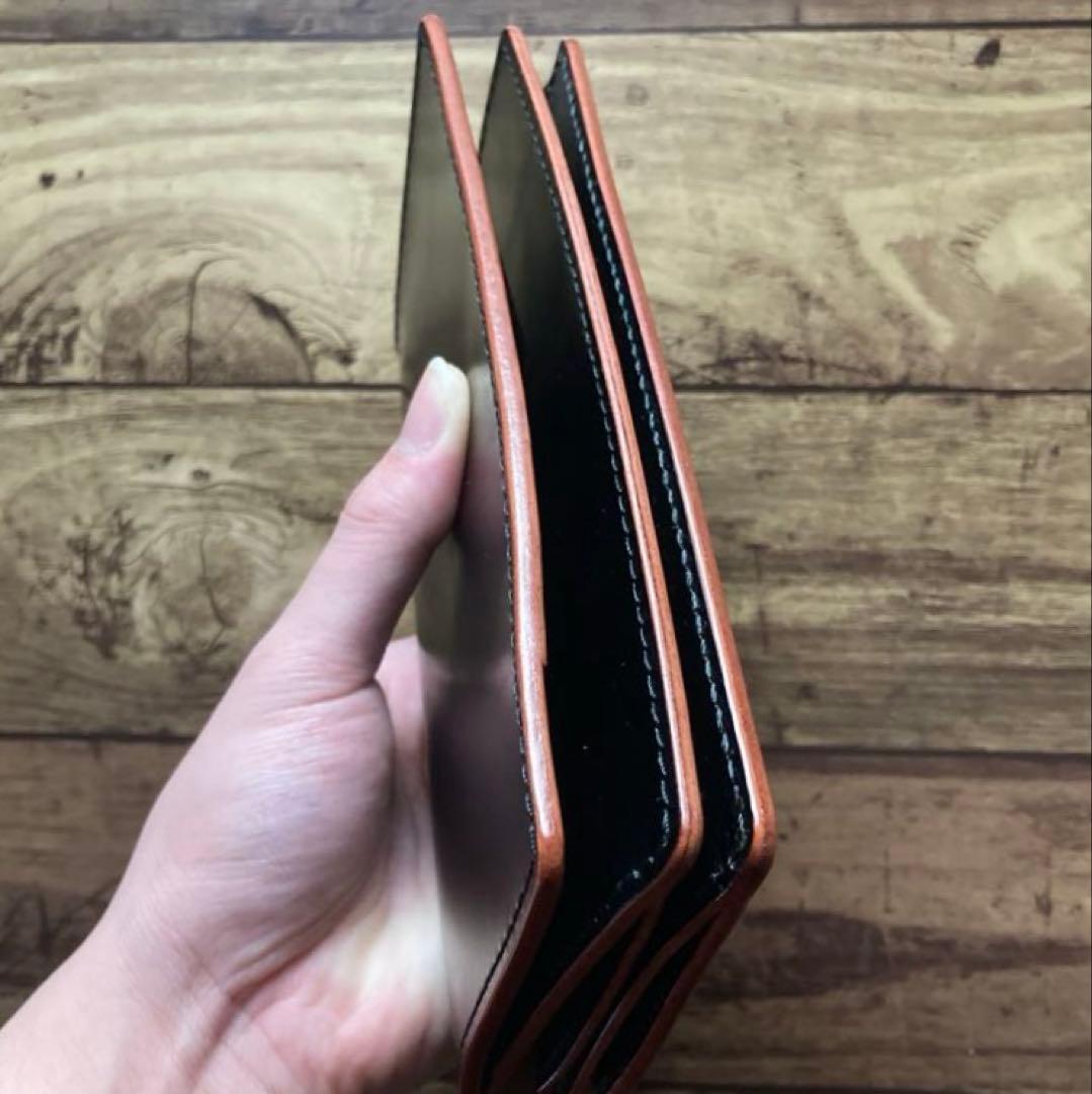 【yuyu様ご確認用】ロングウォレット 名刺入れ 北米ステアハイド 茶芯ブラック