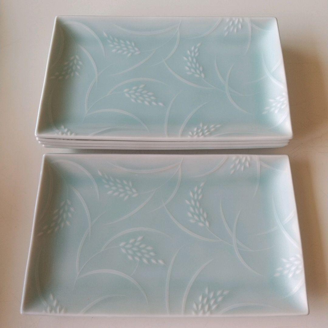 【たち吉 青磁 稲穂 5枚セット】焼物皿 長皿 前菜皿 和食器