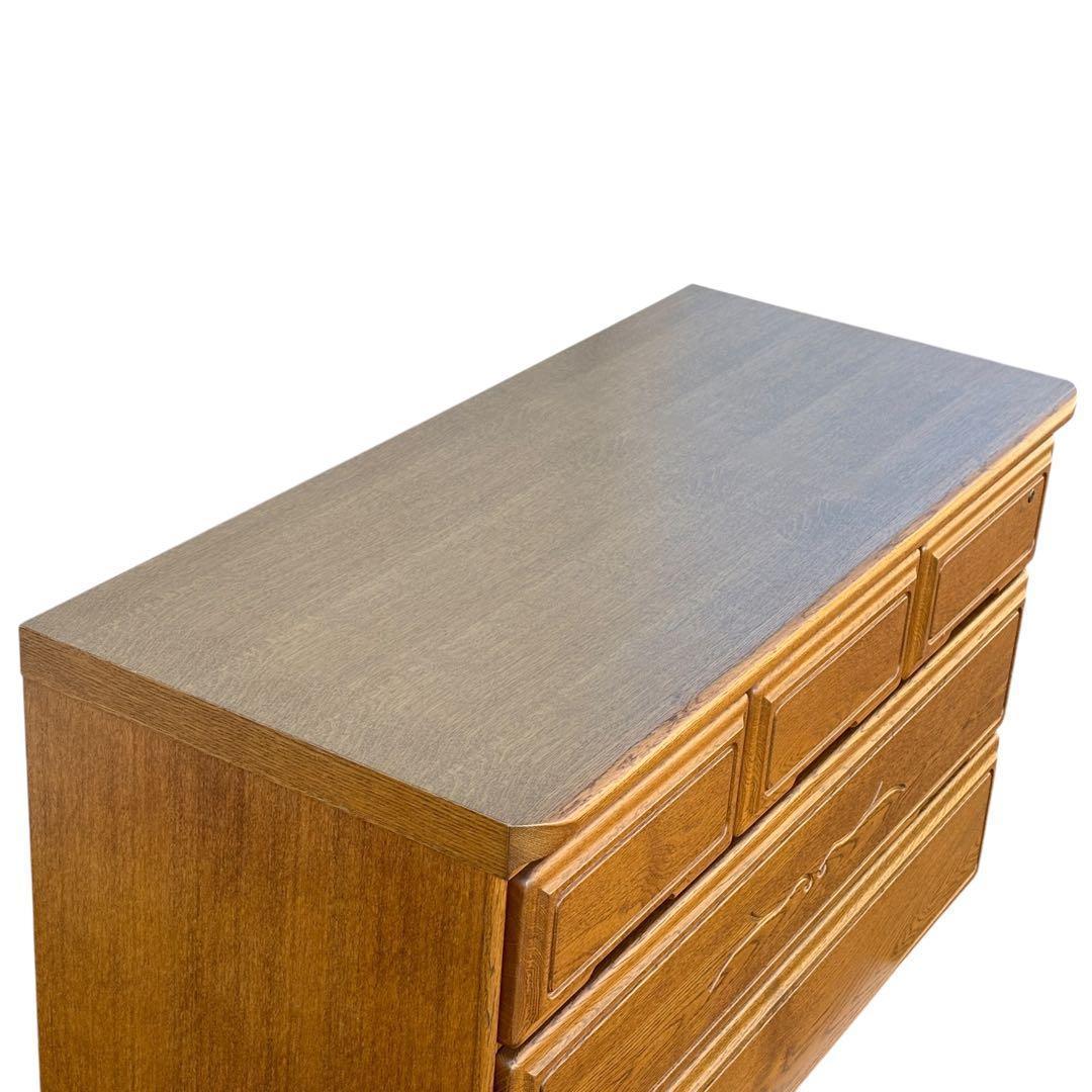 【週末セール】起立木工 ハイチェスト 7段 国産 ナラ材 鍵付き クラシック